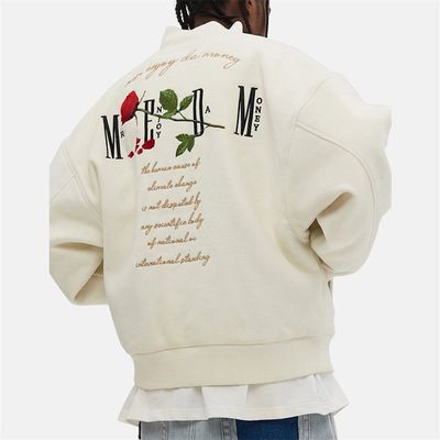 OEM เย็บปักถักร้อยที่กำหนดเอง Varsity Jackets Winter 100% Wool Rose Fleece Letter Bomber Jacket