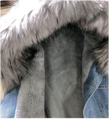 แจ็คเก็ตยีนส์ปัก Mezclilla Heavy Chamarra Dama Winter Button Fur Denim Jacket