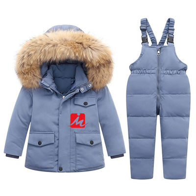 เสื้อแจ็กเก็ตขนเป็ดโพลีเอสเตอร์น้ำหนักเบาสีขาวแจ๊กเก็ตเด็ก Overalls Jumpsuit