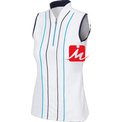 เสื้อโปโลผู้หญิงคอปก 1/4 ซิปตรงกลางเสื้อแขนกุดพิมพ์แบบกำหนดเอง
